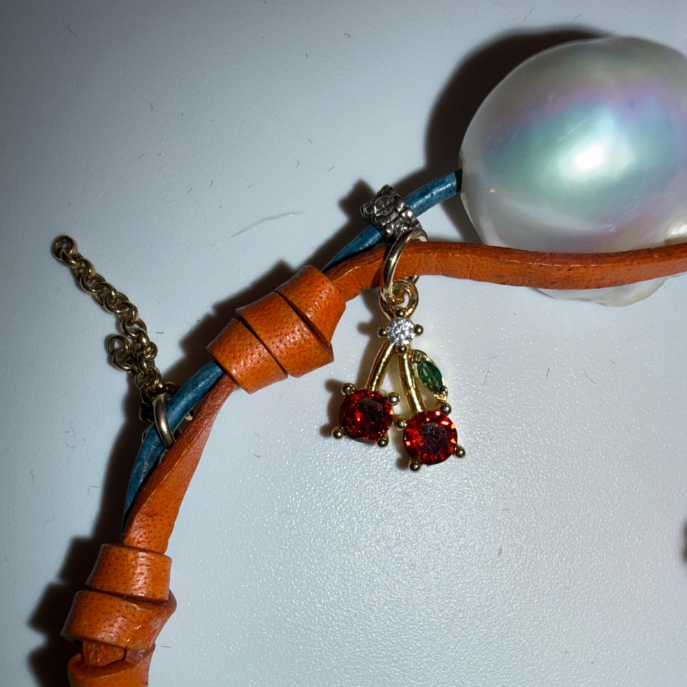 Joie DiGiovanni Tropical Diamond Baroque Pearl Cherry Chain Bracelet NWT - Picture 3 of 4